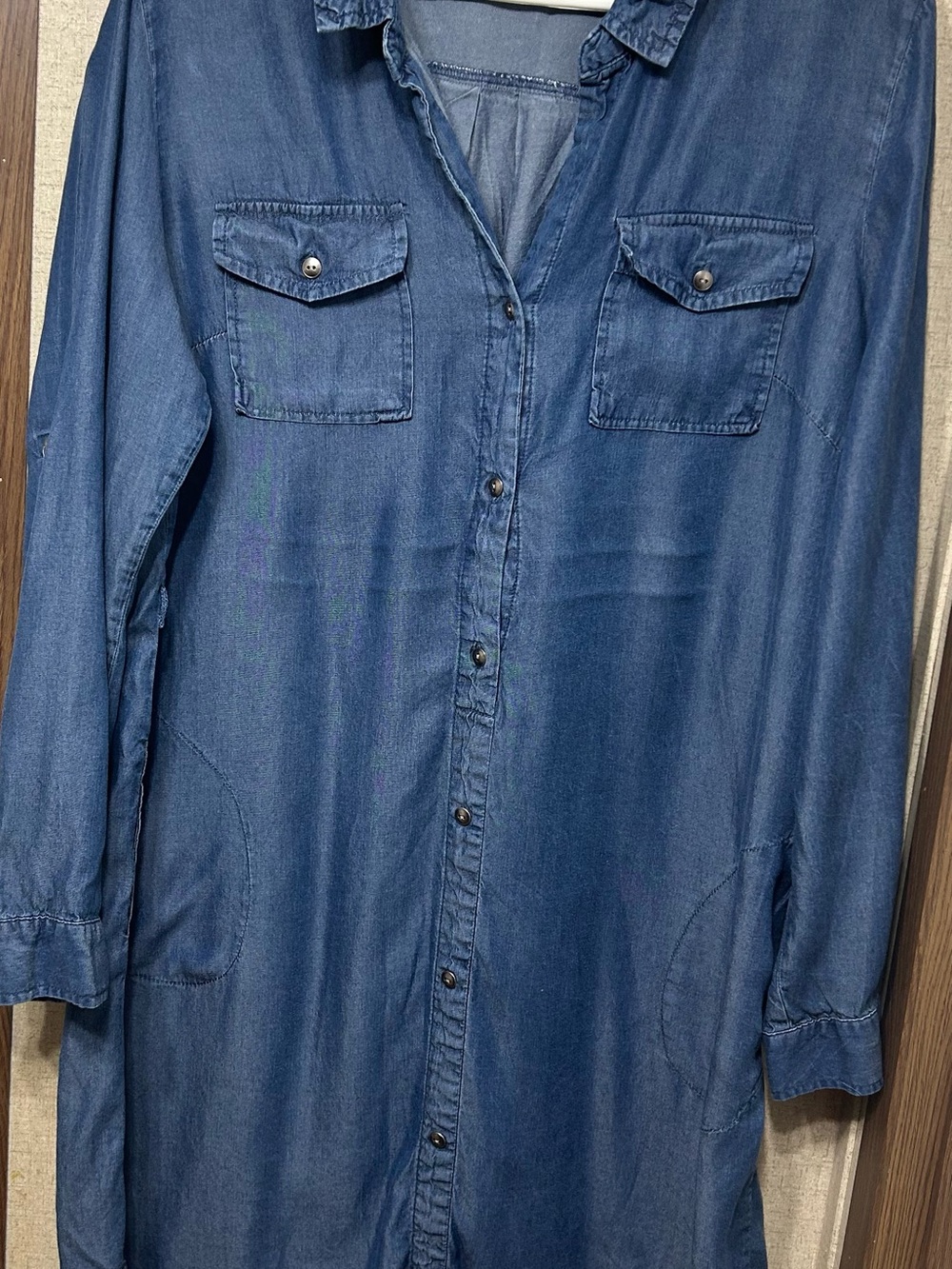 Cato women’s Denim Button-Front Shirt Dress in Blue